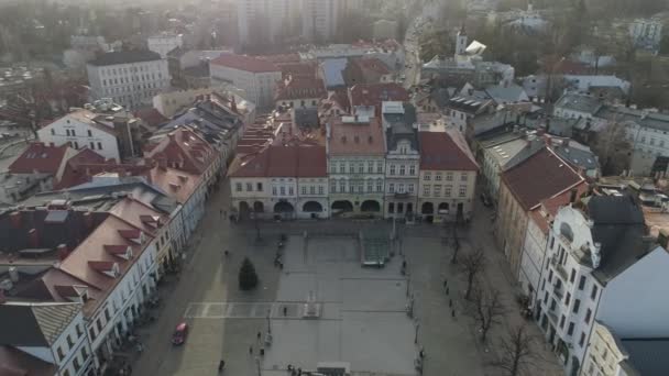 Lapangan Pasar Indah Pusat Kota Bielsko Pemandangan Udara Biala Polandia — Stok Video