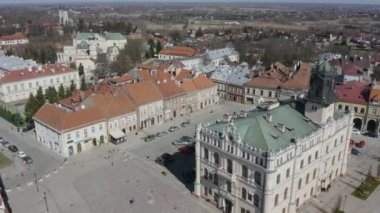 Güzel Eski Şehir Meydanı Jaroslaw Hava Manzarası Polonya. Yüksek kalite 4k görüntü