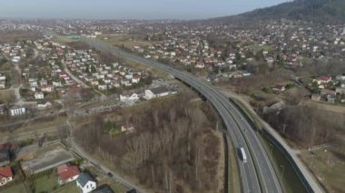 Güzel Panorama Dağları Yolu Bielsko Biala Hava Manzarası Polonya. Yüksek kalite 4k görüntü