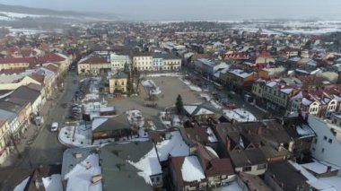 Güzel Pazar Meydanı Konseyi Nowy Targ Hava Manzarası Polonya. Yüksek kalite 4k görüntü