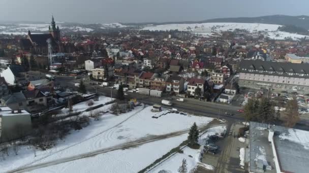 Prachtig Panorama Nowy Targ Luchtfoto Uitzicht Polen Hoge Kwaliteit Beeldmateriaal — Stockvideo