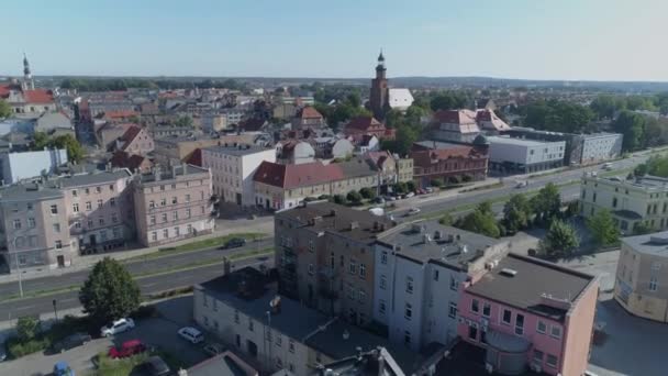 Beautiful Panorama Street Church Leszno Aerial View Poland High Quality — Stock Video