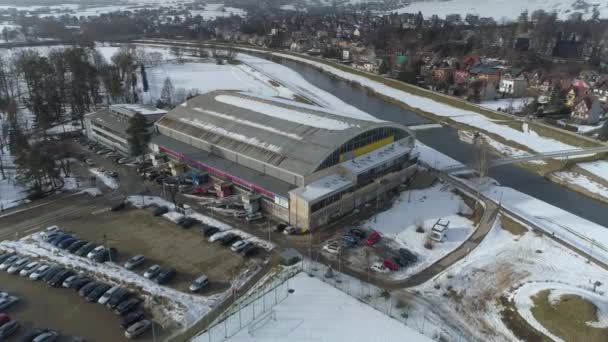 Gyönyörű Ice Hall Nowy Targ Aerial View Lengyelország Kiváló Minőségű — Stock videók