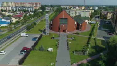 Güzel kilise Przytorze Belchatow Hava Manzarası Polonya. Yüksek kalite 4k görüntü