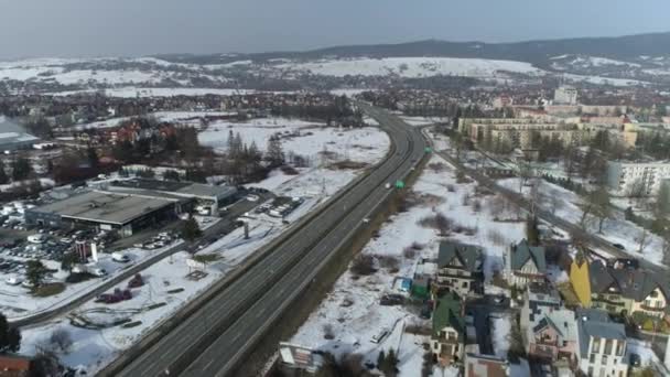Prachtige Panorama Street Nowy Targ Luchtfoto View Polen Hoge Kwaliteit — Stockvideo