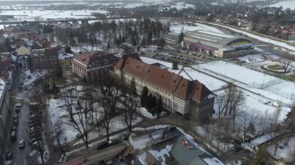 Smuk Skole Nowy Targ Aerial View Polen Høj Kvalitet Optagelser – Stock-video