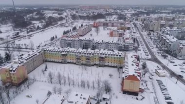 Panorama Kış Konutları Kar Binkow Belchatow Hava Görüntüsü Polonya. Yüksek kalite 4k görüntü