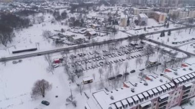 Kış Konutları Kar Binkow Belchatow Hava Görüntüsü Polonya. Yüksek kalite 4k görüntü