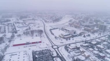 Panorama Spor Salonu Kış Karı Belchatow Hava Görüntüsü Polonya. Yüksek kalite 4k görüntü