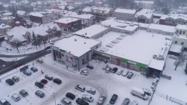Kış Şehir Merkezi Kar Belchatow Hava Manzarası Polonya. Yüksek kalite 4k görüntü