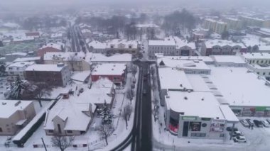 Kış Şehir Merkezi Kar Belchatow Hava Manzarası Polonya. Yüksek kalite 4k görüntü