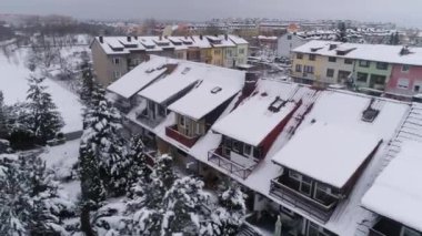 Kış Konutları Kar Binkow Belchatow Hava Görüntüsü Polonya. Yüksek kalite 4k görüntü