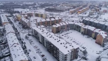 Panorama Konutları Kar Przytorze Belchatow Hava Görüntüsü Polonya. Yüksek kalite 4k görüntü