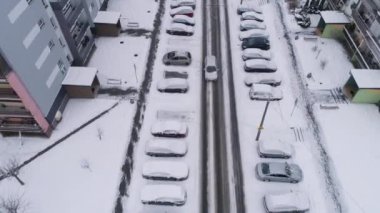 Kar Arabaları Binkow Belchatow Hava Manzaralı Polonya. Yüksek kalite 4k görüntü