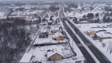 Panorama Yolu Karlı Belchatow Hava Görüntüsü Polonya. Yüksek kalite 4k görüntü