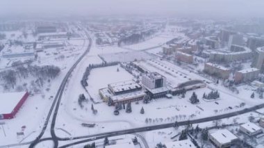 Panorama Spor Salonu Kış Karı Belchatow Hava Görüntüsü Polonya. Yüksek kalite 4k görüntü