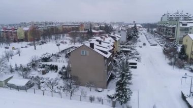 Kış Konutları Kar Binkow Belchatow Hava Görüntüsü Polonya. Yüksek kalite 4k görüntü