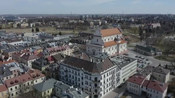 Prachtige Kerk Oude Stad Zamosc Luchtfoto View Polen Hoge Kwaliteit — Stockvideo