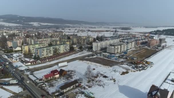Gyönyörű Panoráma Lakótelep Nowy Targ Aerial View Lengyelország Kiváló Minőségű — Stock videók