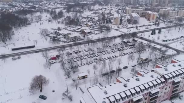 Winter Housing Estate Snow Binkow Belchatow Aerial View Poland High — Stock Video
