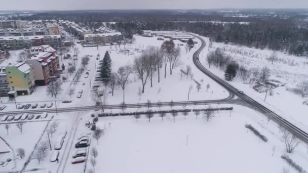 Panorama Road Snow Binkow Belchatow Aerial View Poland High Quality — Stock Video