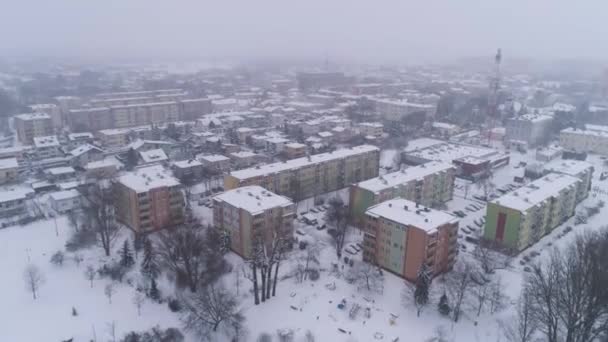 Panorama Downtown Snow Belchatow Aerial View Polsko Vysoce Kvalitní Záběry — Stock video
