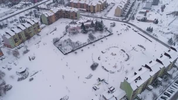 Panorama Housing Estate Snow Przytorze Belchatow Vista Aerea Polonia Filmati — Video Stock