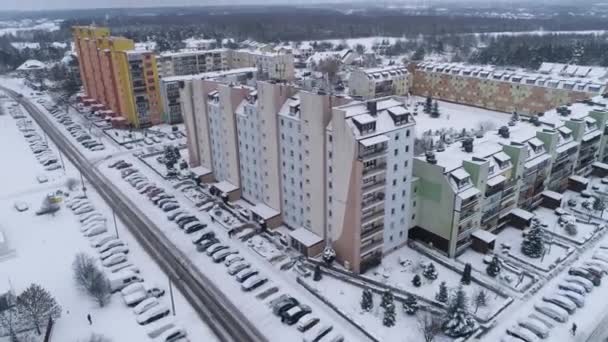 Winter Housing Estate Sneeuw Binkow Belchatow Luchtfoto Polen Hoge Kwaliteit — Stockvideo