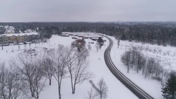 Panorama Road Sneeuw Binkow Belchatow Luchtfoto Polen Hoge Kwaliteit Beeldmateriaal — Stockvideo