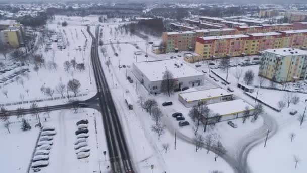 Wohnsiedlung Snow Dolnoslaskie Belchatow Luftaufnahme Polen Hochwertiges Filmmaterial — Stockvideo
