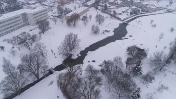 Winter River Park Bełchatów Widok Lotu Ptaka Polska Wysokiej Jakości — Wideo stockowe
