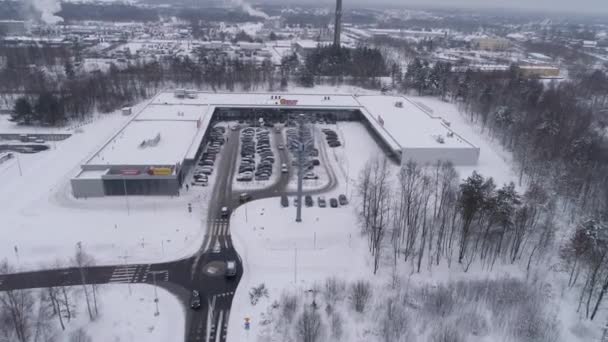 Mall Gallery Snow Belchatow Luftaufnahme Polen Hochwertiges Filmmaterial — Stockvideo