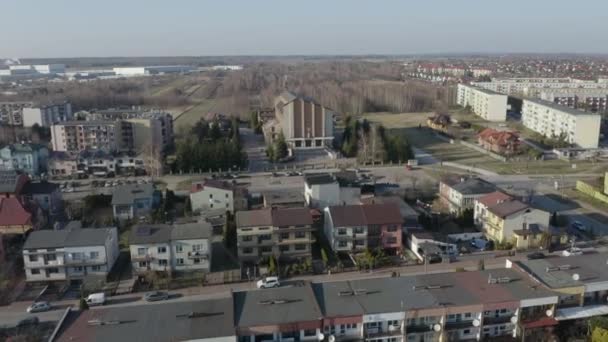 Prachtige Panorama Kerk Opoczno Luchtfoto View Polen Hoge Kwaliteit Beeldmateriaal — Stockvideo