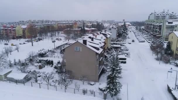 Winter Housing Estate Snow Binkow Belchatow Aerial View Poland Vysoce — Stock video