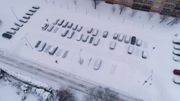 Car Park Snow Dolnoslaskie Belchatow Aerial View Polsko Vysoce Kvalitní — Stock video