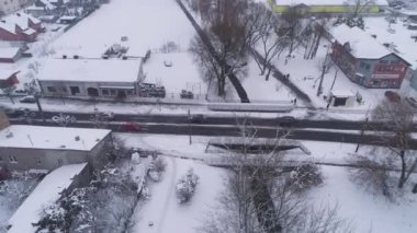Centrum Köprüsü Kış Belchatow Hava Görüntüsü Polonya. Yüksek kalite 4k görüntü