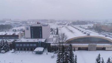 Spor Salonu Kış Karlı Belchatow Hava Manzarası Polonya. Yüksek kalite 4k görüntü