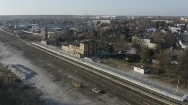 Panorama Tren İstasyonu Opoczno Hava Görüntülü Polonya. Yüksek kalite 4k görüntü