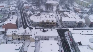 Kış Şehir Merkezi Kar Belchatow Hava Manzarası Polonya. Yüksek kalite 4k görüntü