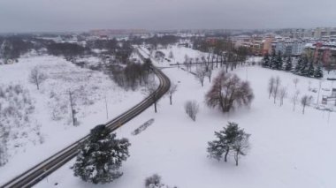 Panorama Yolu Karlı Binkow Belchatow Hava Görüntülü Polonya. Yüksek kalite 4k görüntü
