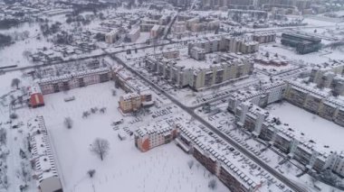 Panorama Kış Konutları Kar Binkow Belchatow Hava Görüntüsü Polonya. Yüksek kalite 4k görüntü