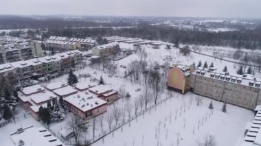 Panorama Konutları Kar Binkow Belchatow Hava Görüntüsü Polonya. Yüksek kalite 4k görüntü