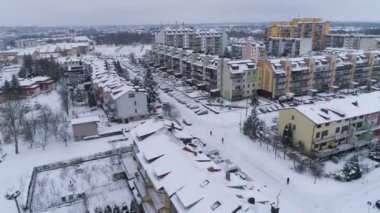 Kış Konutları Kar Binkow Belchatow Hava Görüntüsü Polonya. Yüksek kalite 4k görüntü