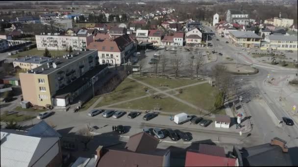 Hermosa Downtown Centrum Square Tarnogrod Vista Aérea Polonia Imágenes Alta — Vídeo de stock