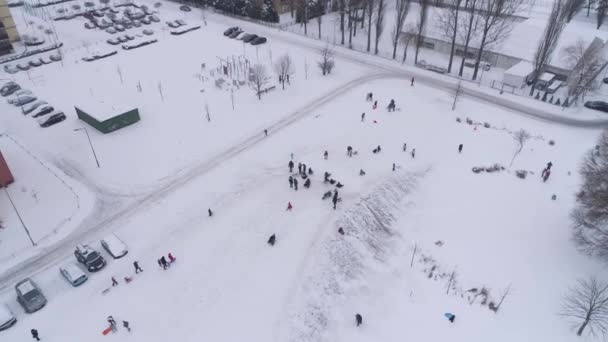 Hill Playground Winter Fun Dolnoslaskie Belchatow Aerial View Poland Vysoce — Stock video