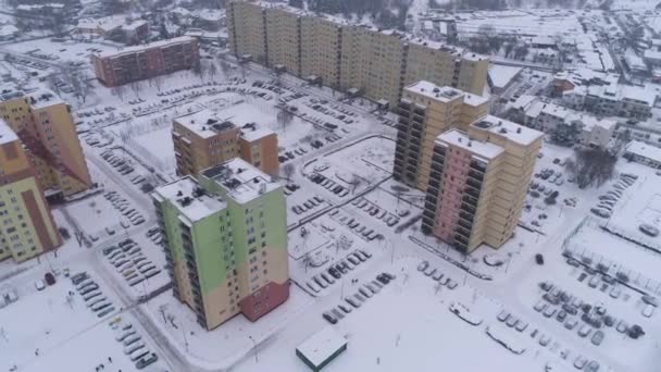 Panorama Housing Estate Sneeuw Dolnoslaskie Belchatow Luchtfoto View Polen Hoge — Stockvideo