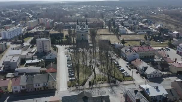 Πλατεία Εκκλησίας Πανόραμα Przysucha Αεροφωτογραφία Πολωνία Υψηλής Ποιότητας Πλάνα — Αρχείο Βίντεο