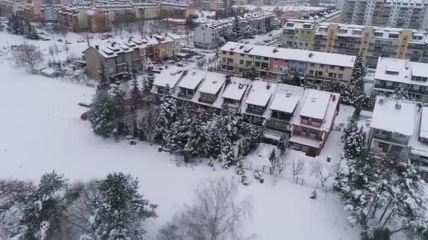 Winter Housing Estate Snow Binkow Belchatow Luftaufnahme Polen Hochwertiges Filmmaterial — Stockvideo