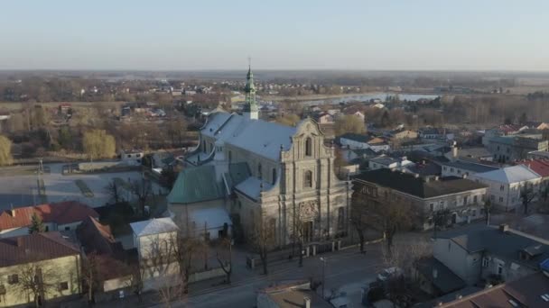 Όμορφη Εκκλησία Πανόραμα Opoczno Aerial View Πολωνία Υψηλής Ποιότητας Πλάνα — Αρχείο Βίντεο