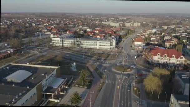 Prachtige Downtown Roundabout Opoczno Aerial View Polen Hoge Kwaliteit Beeldmateriaal — Stockvideo